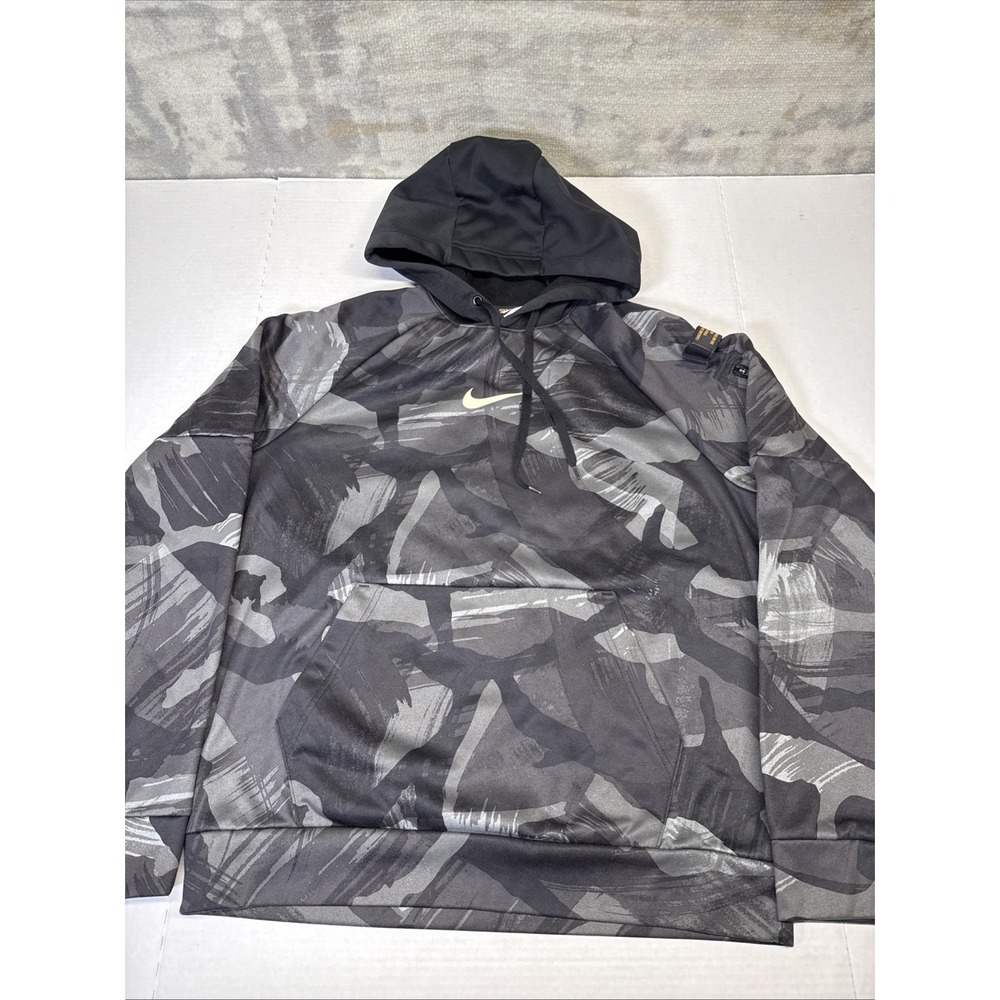 Nike‎ Hoodie Mens Med Gray Camo Therma Fit Pullover Training Long Sleeve